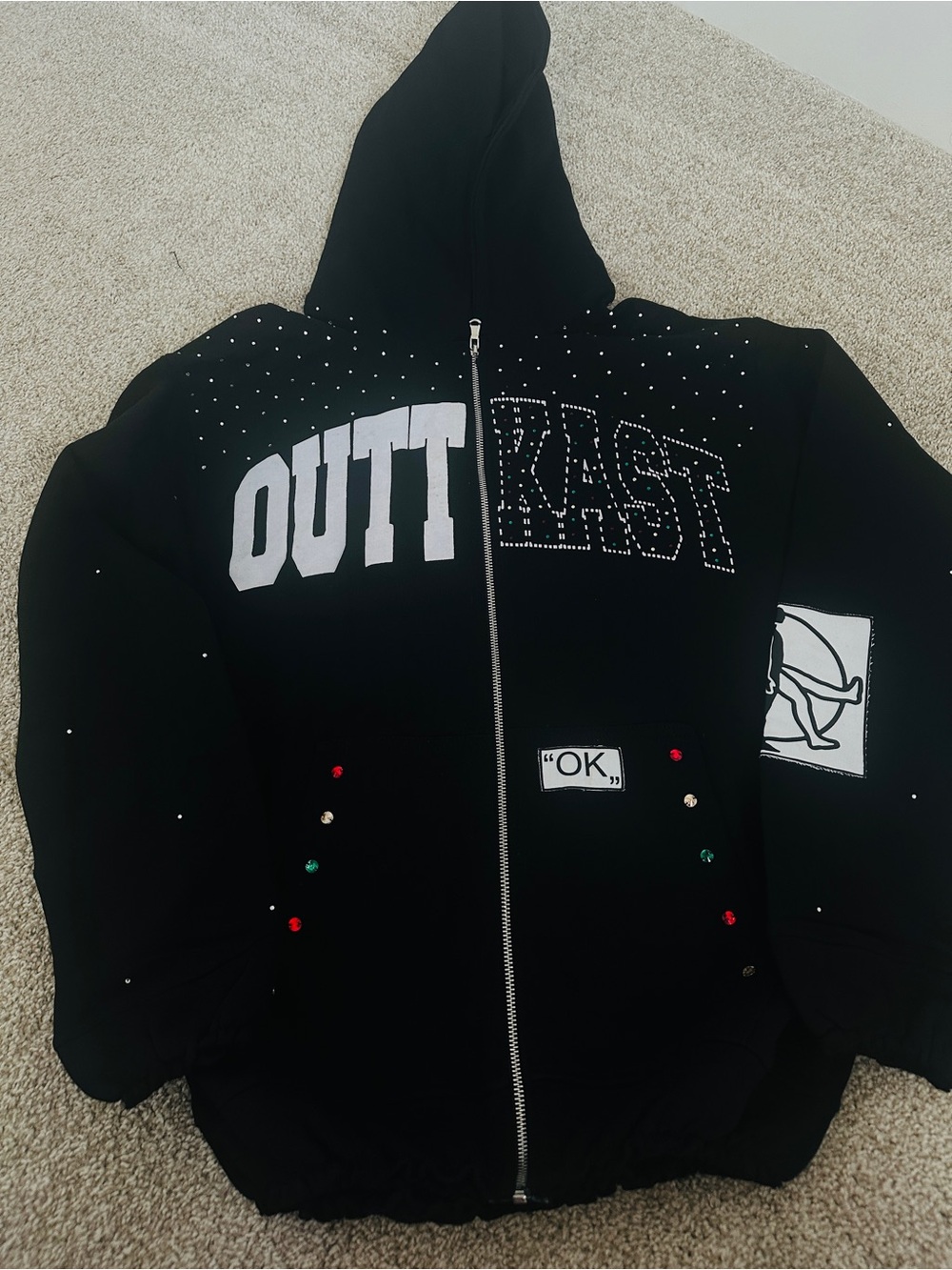 Aelfric Eden Black Zip-Up Hoodie with Stud & Bead Accents